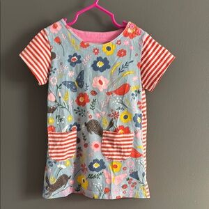 Vibrant Red and Blue Casual Dress with Playful Patterns